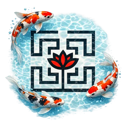 SevenKOI emblem of three koi circling a lotus garden maze underwater
